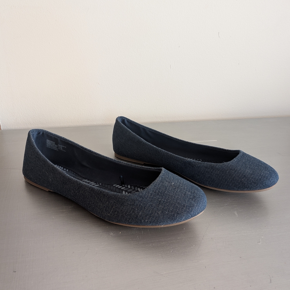 NWOT Time and Tru Women's Denim Ballet Flats -Blue Comfortable  Casual SZ 11